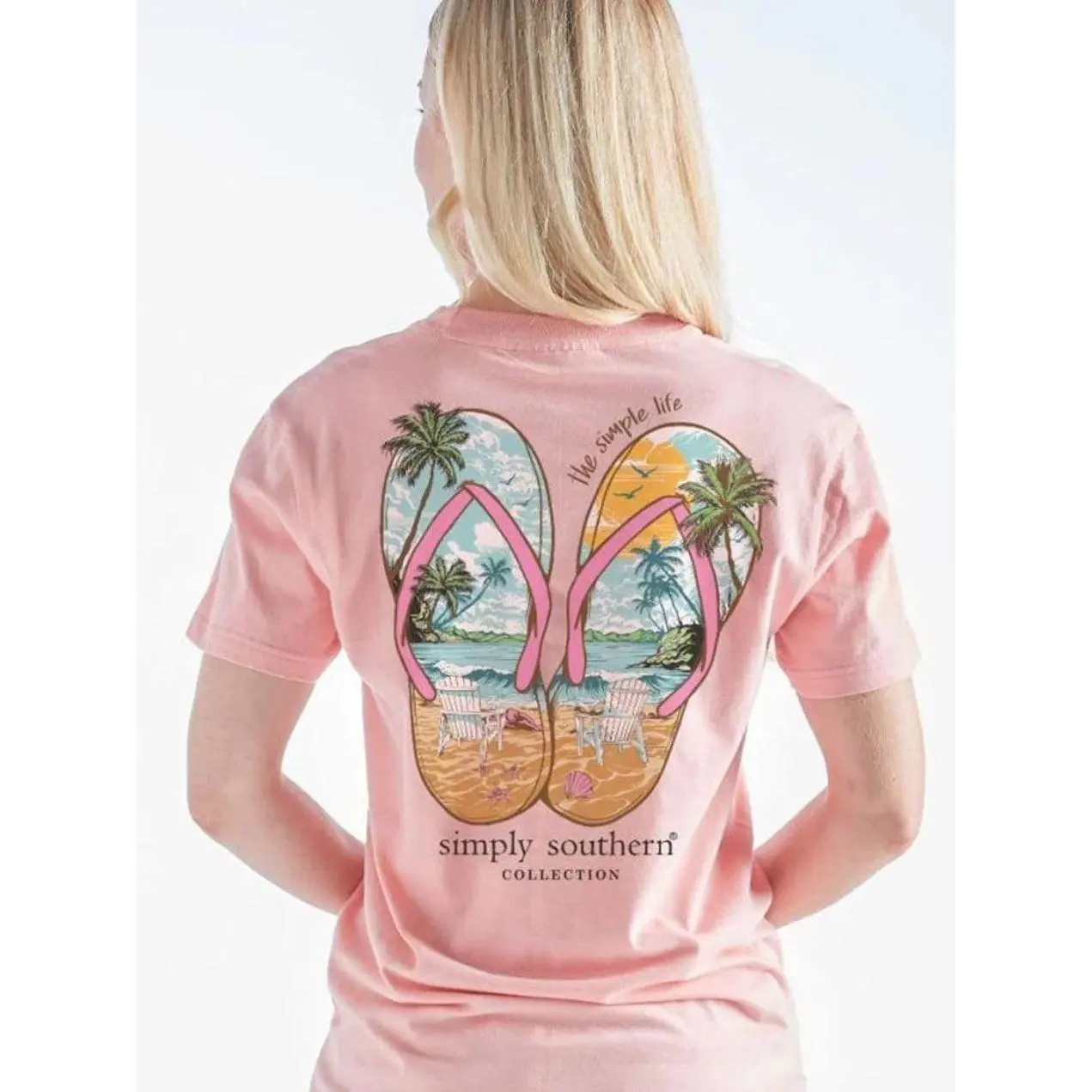Simply Southern Sandals Beach Peach T-Shirt, Tshirt Comfort Shortsleeve Cotton Top, Unisex Cotton T-Shirt, Menswear, Womenswear 01Z