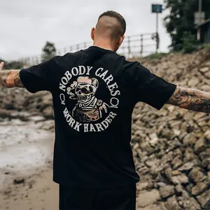 Nobody Cares Work Harder Skull Printed Men Short Sleeve T-Shirt Motorcycle Shirt Cotton Menswear Hoodie Sweatshirt Underwear Tshirt Streetwear