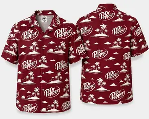Dr Pepper Hawaiian Shirt Men, Summer Vibe Hawaiian Shirt, Red Island Beverage Pattern, Funny Summer Beach Button Up Gift