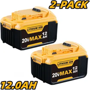 2Pack 12.0Ah Replacement for Dewalt 20V MAX Battery, High-Capacity Lithium-Ion Battery Compatible with Dewalt DCB200  DCB205 DCB206 Series 20V Cordless Power Tools