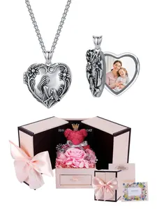 Personalized Mom and Daughter Heart Box Necklace, Customizable Photo Jewelry Gift Set, Mother's Day Christmas Birthday Present