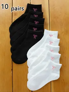 10 Pairs Women's Cute Bowknot Socks, Short Socks, Invisible Comfortable Soft Breathable Casual Street Style Everyday, All Seasons, Womenswear