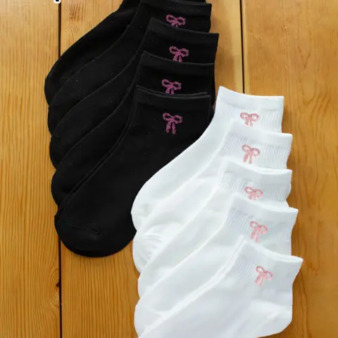 10 Pairs Women's Cute Bowknot Socks, Short Socks, Invisible Soft Comfortable Breathable Casual Stylish Socks Everyday Street Style, All Seasons
