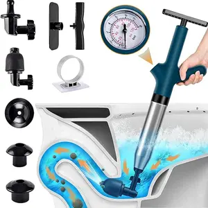 Toilet Plunger with Pressure Gauge, 1 Set High Pressure Toilet Plunger with Accessories, Air Drain Blaster for Toilet, Bathroom, Kitchen Sink, Floor Drain, Home Goods, Bathroom Accessory