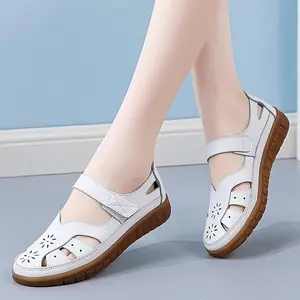 ComfySolidColorFlats-HollowOutSoftSolePlatformAnkleBeltClosedToeCasualShoesforWomen