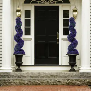 4FT Artificial Spiral Topiary Tree Set of 2, Faux Potted Plants for Indoor Outdoor Home Decor, No Maintenance UV Resistant Greenery for Porch Patio Garden Entryway