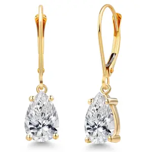 Gem Stone King 14K Yellow Gold Gemstone Birthstone Leverback Teardrop Earrings for Women | Pear Shape 9X6MM | Fine Jewelry Gifts for Her Mom Women Wife