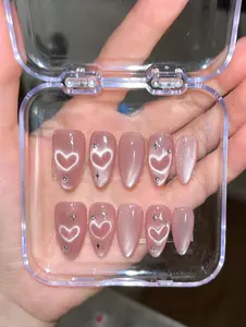 Aura Nails - Galaxy Pink Cat's Eye Love nails Hand Drawn Cat eye Glittery Press on Nails Fairy Almond nails Gift Nails Valentines Nails