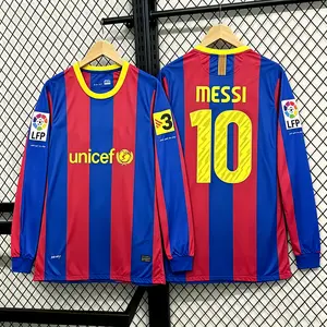2010-2011 Season Home Red and Blue Messi No. 10 Long Sleeve Comfortable Jersey