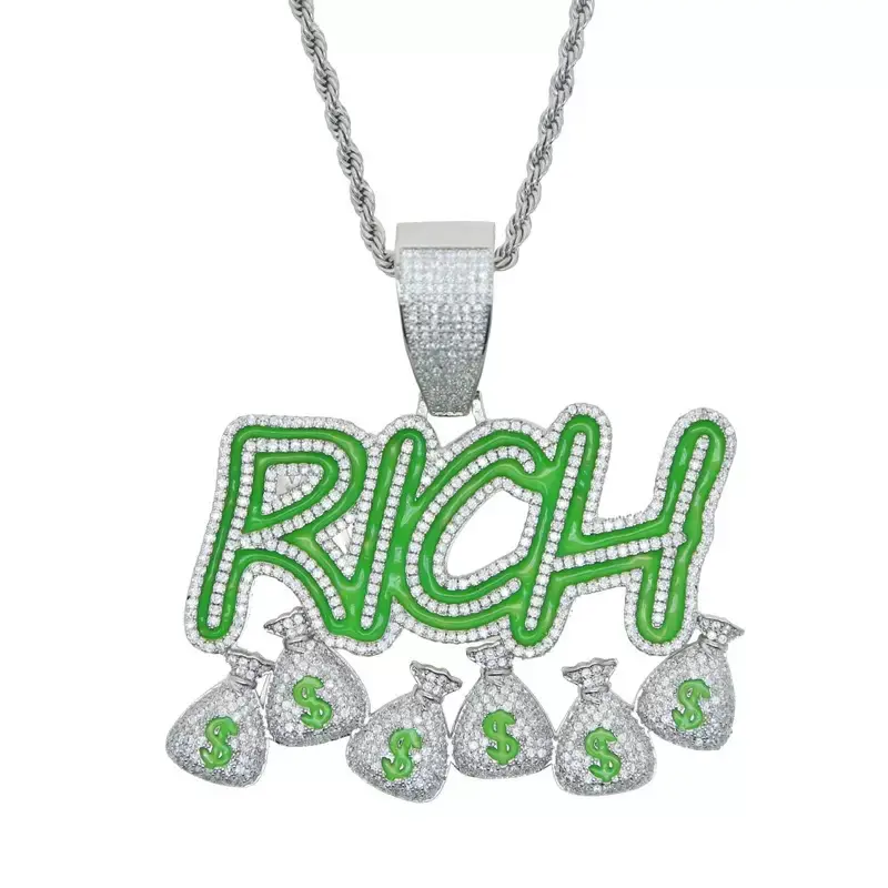 5274 Rich Enamel Pendant - Urban Fashion Urban Streetwear Statement Item, Metal Coating, Everyday Daily Wear for Wealth Grind Core Style