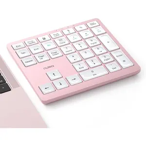 Nulea Wireless Number Pad Bluetooth 5.0 & 2.4G Portable Numeric Keyboard, USB-C Rechargeable, 34-Keys Bluetooth Keyboard for Data Entry (Pink)