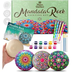 Mandala Rock Painting Kit - Mandala Dotting Tools Kit - Large Wooden Rocks for Painting, Stencils, Acrylic Paints, Dotting Tools for Rocks - Dot Art Kit for Adults & Kids