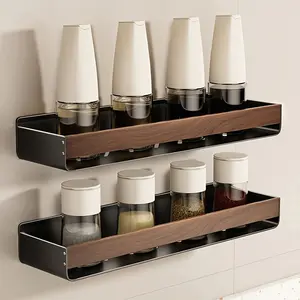 Walnut Wood Kitchen Spice Rack, Vintage Style No-Drill Wall Mounted Multi-Functional Storage Shelf, Elegant Design for Home Organization, Wall Mount Compatible