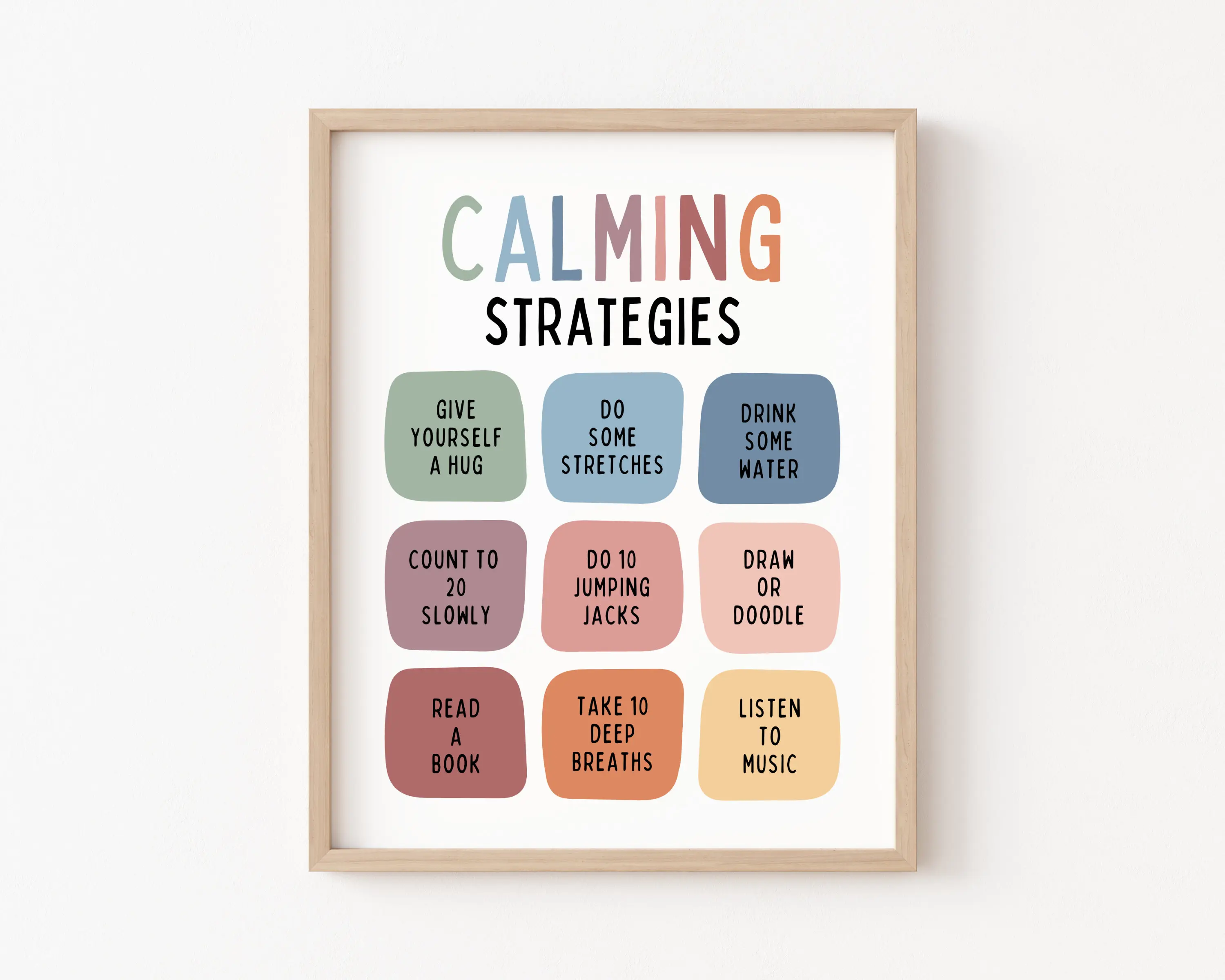 Calming Corner Strategies Poster Chart Therapy Office Decor Print ADHD Emotional Self Regulation Autism Anxiety Tools Kit OT Mental Health Poster No Frame 