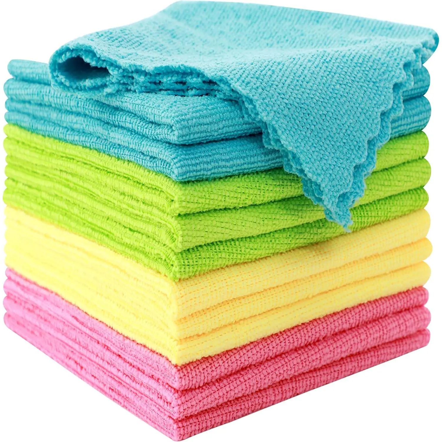 12 Pack Microfiber Cleaning Cloth -  Cleaning Rag,  Drying Cleaning Towels,12"X12", Green/Blue/Yellow/