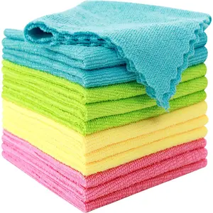 12 Pack Microfiber Cleaning Cloth -  Cleaning Rag,  Drying Cleaning Towels,12"X12", Green/Blue/Yellow/