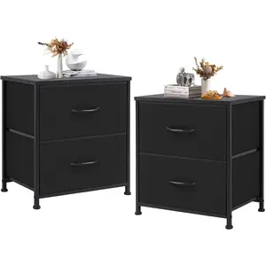 Set of 2 Black Nightstands – 25'' Tall Bedside Tables with 2 Drawers for Bedroom, Dorm, Entryway & Kids Room Storage