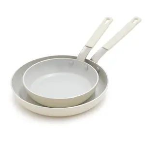 Bobby Flay 2pk (8" and 10") Ceramic Nonstick Aluminum Fry Pan Set Cream: Dishwasher-Safe, PTFE & PFOA Free