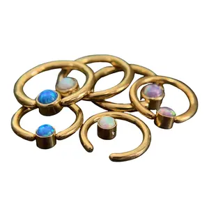 1 Piece Beautiful Gold Opal Set Flat-Back Black Plated Segment Septum Ring - 16g or 14g - 8mm or 10mm