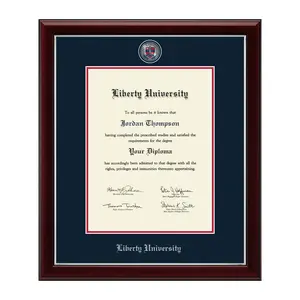 Liberty University Masters/PhD Masterpiece Medallion Diploma Frame in Gallery Silver with Navy Red Matting & Silver Embossing Item 312512