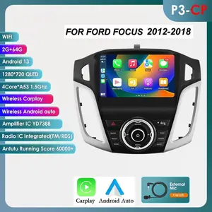 Hizpo 9 Inch Car Android 13 GPS Navigation Player for Ford Focus 3 Mk 3 2011-2015 2Din Head Unit Carplay Touchscreen WiFi Mirror Link RDS