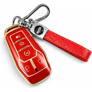 for Ford Key Fob Cover with Keychain, Premium Soft TPU Full Protection Key Fob Case for Ford Fusion Mustang F150 Edge Explorer Lincoln MKZ MKC MKX Smart Remote Key Protector 5-Button (Red)