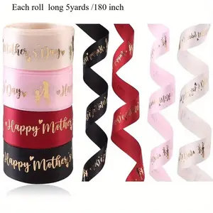 5 Yards 25mm Happy Mother's Day Ribbon, Pink Red Ribbon for Gift Wrapping, Satin Ribbon for Flower Bouquet Moms Birthday Day Thank