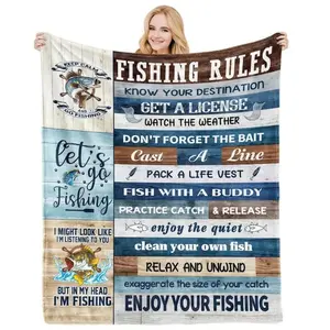Cozy Fish Pattern Flannel Throw Blanket - Ultra-Soft, Hypoallergenic, And All-Season For Fishing Enthusiasts, Naps, Sofa, Camping