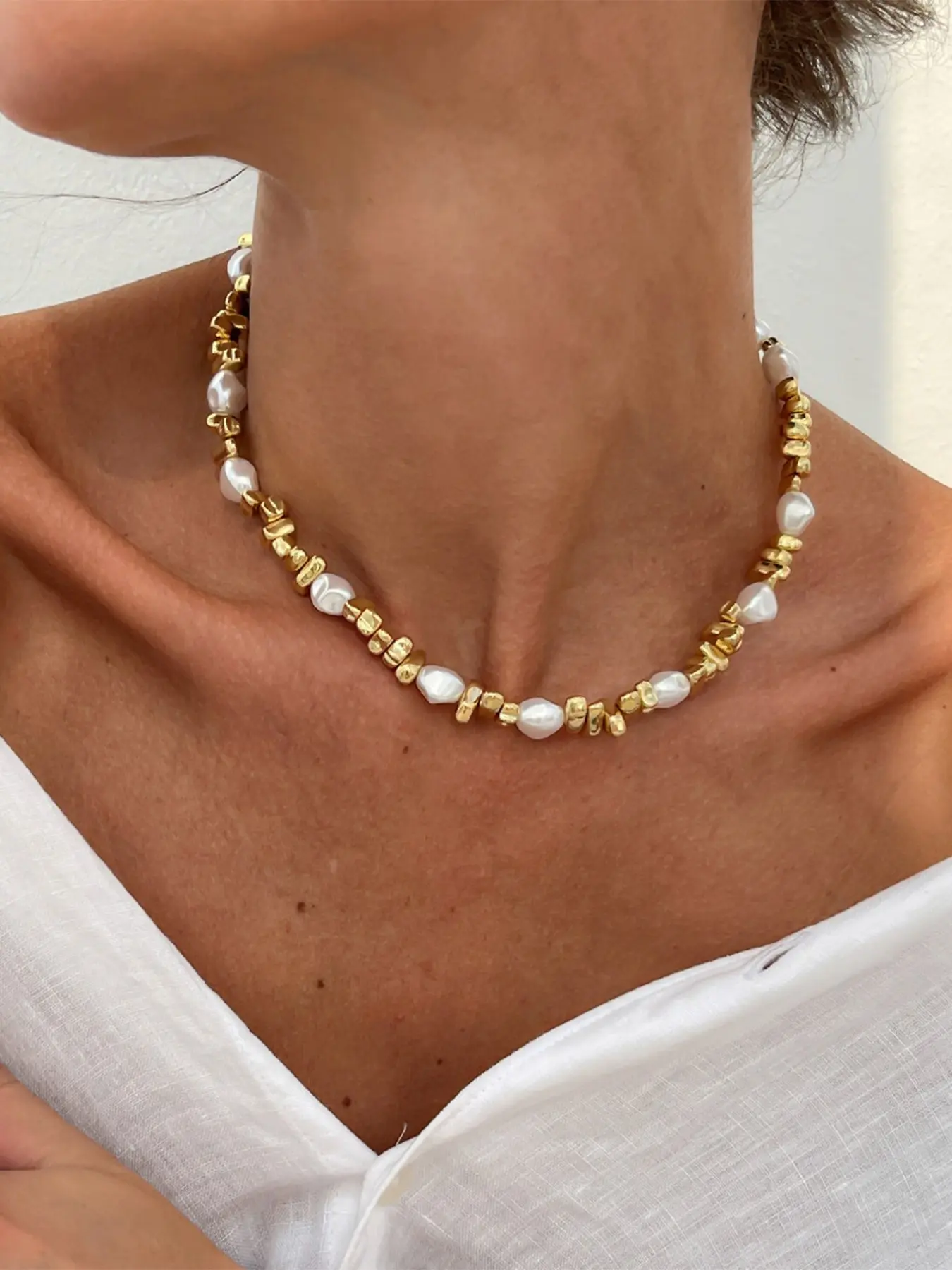 Modern Street Style Baroque Irregular Imitation Pearl Bead Necklace Choker, Simple Pendant, Perfect for Parties and Gifts, Faux Pearl Necklace, Faux Pearl Jewelry