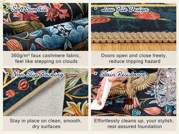 Geanup Washable Bird Rug Non Slip, Soft Boho Floral Kitchen Laundry Rug with Rubber Backing, Low Pile Runner Rug for Entryway Bedroom Living Room Bathroom Geanup Washable Bird Rug Non Slip, Soft Boho Floral Kitchen Laundry Rug with Rubber Backing, Low Pile Runner Rug for Entryway Bedroom Living Room Bathroom