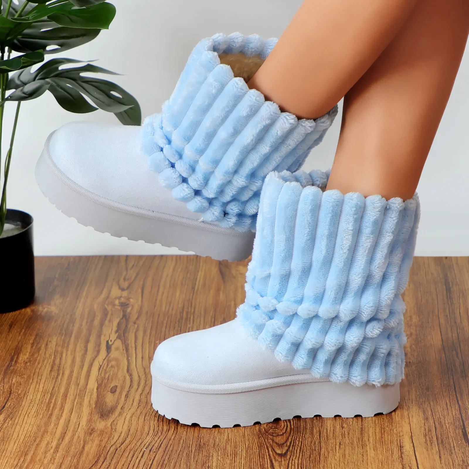 Women's Snow Boots, Casual Mid-Top Suede Wedge Heels with a Warm Faux Fur Liner and Anti-Slip Sole for Outdoor Winter Wear, Footwear