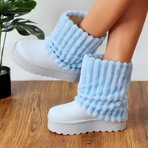 Women's Thick Soled Snow Boots With Round Toe And Mid Top, 2.16-Inch Snow Boots With Faux Fur Lining For Winter Warmth And Outdoor Fashion High Wedge