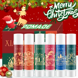 XIAOKS 6 PCS Christmas Series Lipstick Set Winter Lip Care Moisturizing Balm for Soft Smooth Lips Protection Against Harsh Cold Weather Holiday Gift Set with Merry Christmas & Happy New Year Design