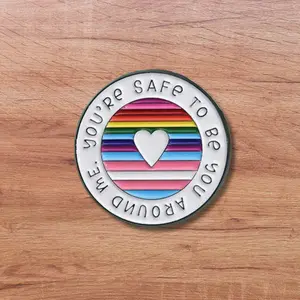 You're Safe - An LGBTQ+ Ally Pin with Colorful Stripes and Heart Design solidarity  pin
