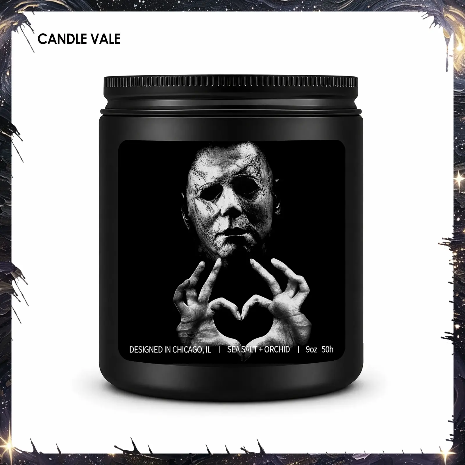 1Pc Handmade Gothic Soy Aroma Candle - Masked Horror Figure Heart Gesture Design, Cotton Wick, 50-Hour Burn, Spooky Floral Decoration, Horror Fans Gift for Halloween, Bedroom Movie Room Decor, Scent