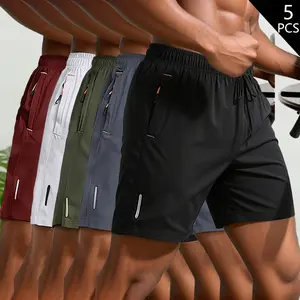 Men’s 5-pack shorts with zippered pockets—breathable, comfortable gym essentials; sports shorts, running shorts; suitable for everyday wear; summer casual men’s shorts.