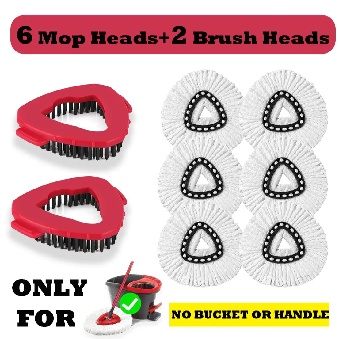 2pcs Scrub Brushes+ 6 Mop Heads