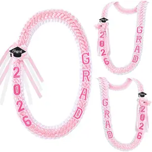 Graduation Lei Necklace 2026, Handmade Ribbon Braided Garland for Graduation Gift