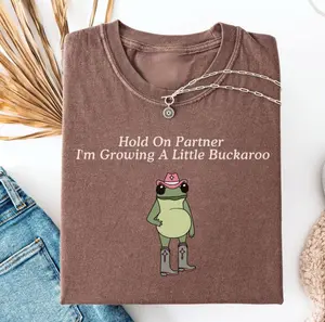Comfort Colors Hold On Partner I'm Growing A Little Buckaroo Shirt Funny Pregnancy Announcement Shirt, Western Frog Shirt, Unhinged TShirt, Pregnancy Reveal Shirt