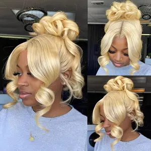 Hidden Strap Body Wave 360 613 Lace Front Wig Human Hair Glueless Wigs Human hair Pre Plucked Pre Bleached 180% Density Blonde Wig With Drawstring HD Full Lace Human Hair Wigs