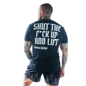 STFU And Lift Classic Tee - Black Short Sleeve Crew Neck T-Shirt for Men, Casual Summer Training Top, Slogan Print, Regular Fit, CVC Jersey Fabric Menswear Polyester
