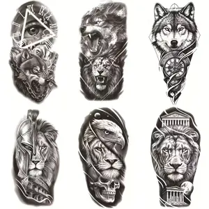 BAGHPBM Temporary Tattoos Set of 6 Dark-Themed Realistic Waterproof Tattoos with Wolf Lion and Eagle Designs