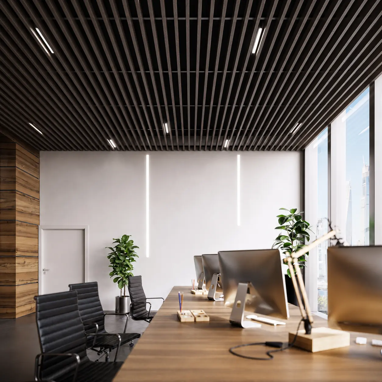 Dark Brown - Suspended Slatted Wood Ceiling System
