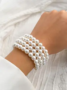 Elegant French-Inspired Faux Pearl Bracelet, Trendy Sweet Cool Style, Unique Minimalist Design, Perfect for All Seasons, Stackable Bracelets