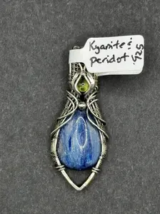 KYANITE & PERIDOT | Artisan Sterling Silver Wire Wrapped Pendant | Wearable Art | Size: Large