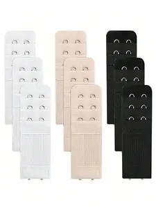 Women's Soft Comfortable Elastic Bra Extenders, Adjustable Back Hook Straps, 9 Pieces, 2 Hooks, 3 Rows, Ladies Bra Accessories