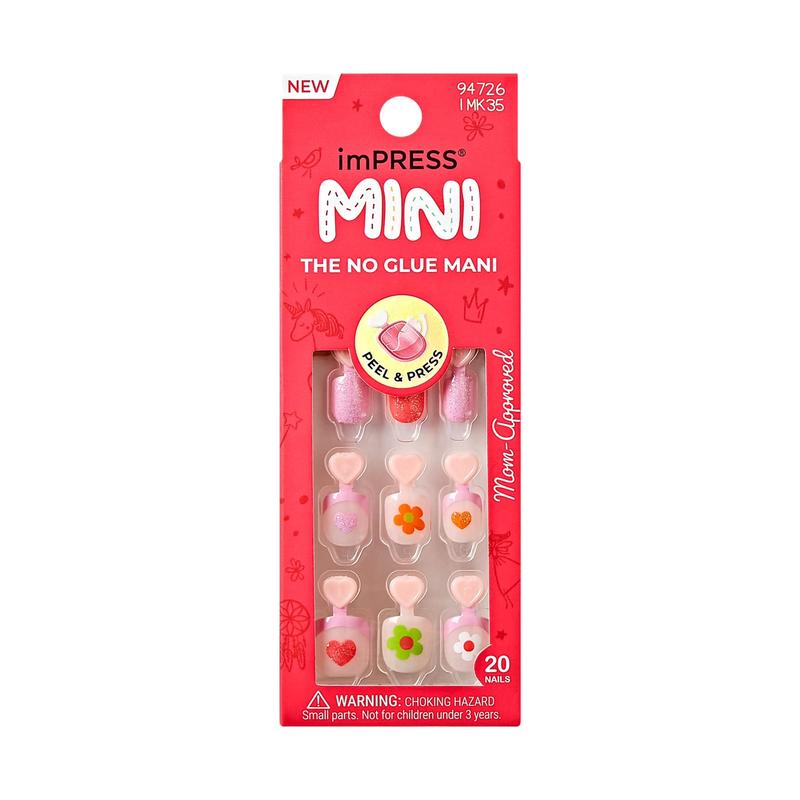 Impress Kids Press on Nails, Fairy Song, Pink, Kids Squoval, 20 Count