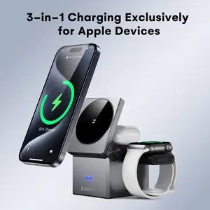 ZEEHOO 3in1 Wireless Charger  MagCube, 15w Fast Charging for  iPhone 15 Pro 14 13 12 Max/Mini/Plus,for Apple Watch9 8 7 6 5 4 3 2 SE, for AirPods Pro 3 2, Compact & Portable Wireless Charging Station, Fits with Qi2 Wireless Charging Smartphone &  Earbuds