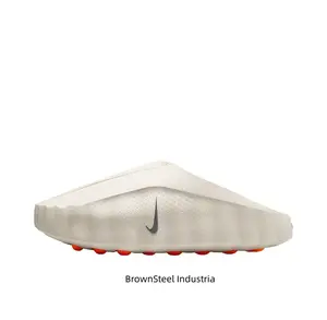 Light Beige Mule Slides, Orange Cushioning Massage Outsole, Perforated Upper, Sports Recovery Tech Slides