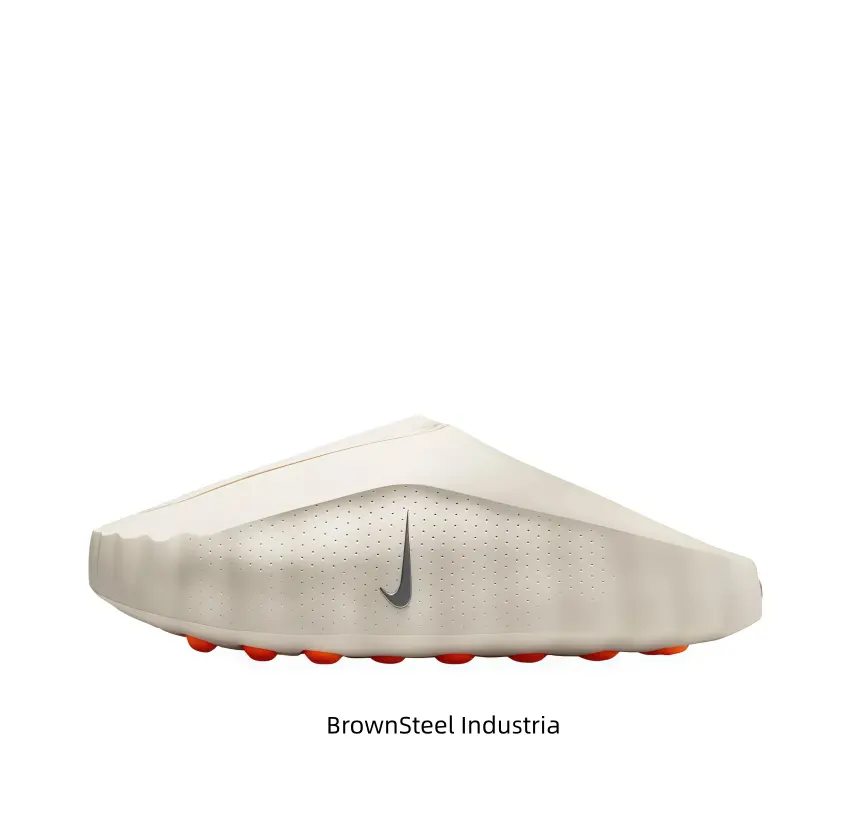 Light Beige Mule Slides, Orange Cushioning Massage Outsole, Perforated Upper, Sports Recovery Tech Slides